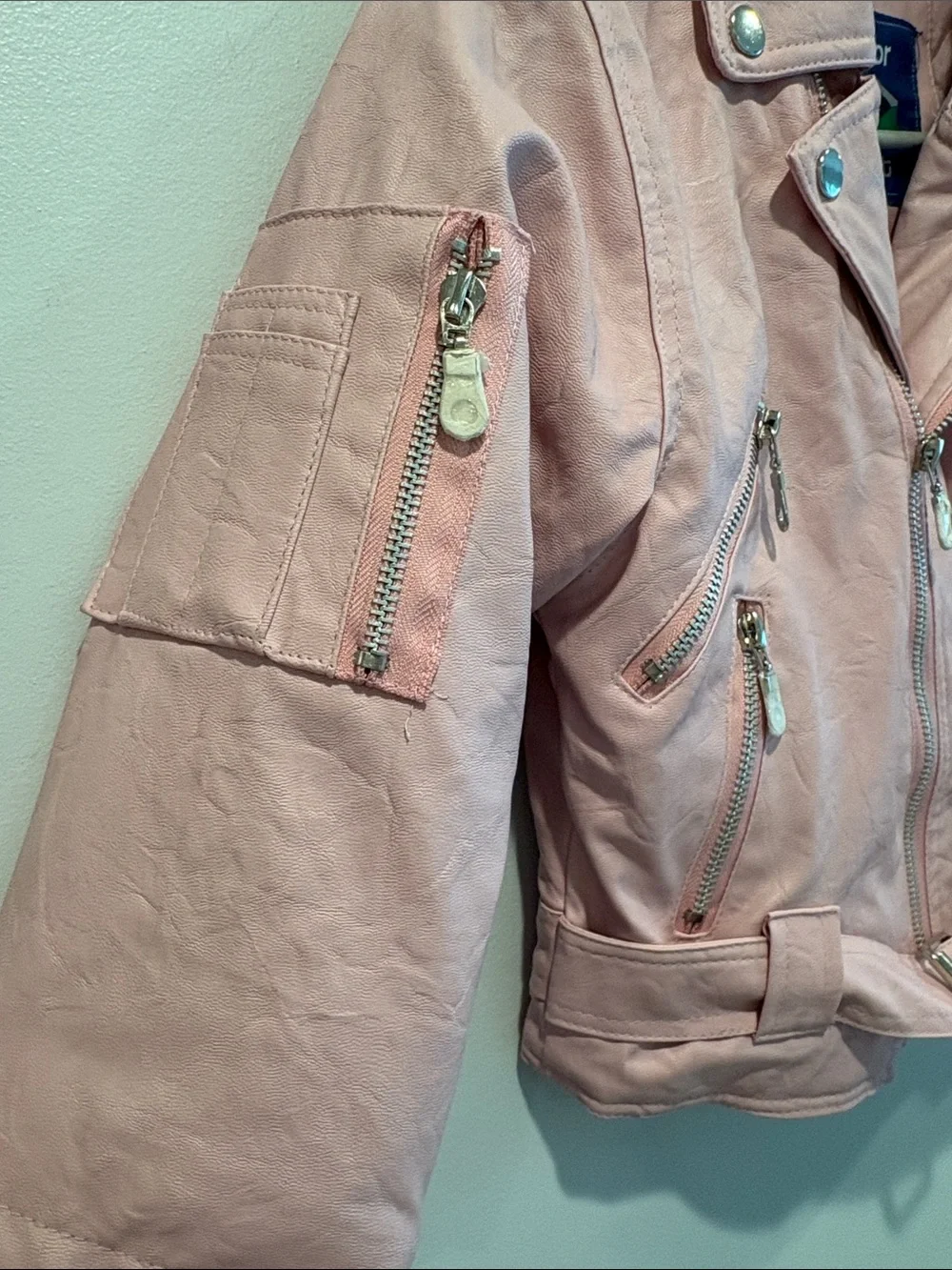 Girls' Pink Faux Leather Biker Jacket with Stars